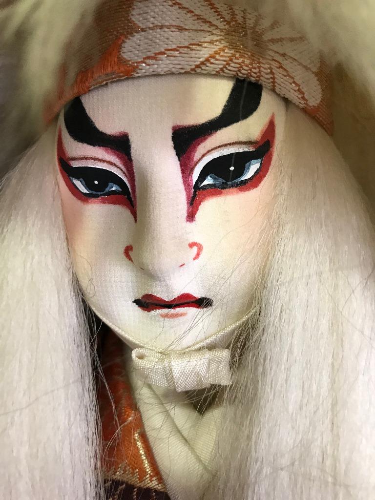 20th Century Large Japanese Kabuki Actor Doll on Wood Display Stand