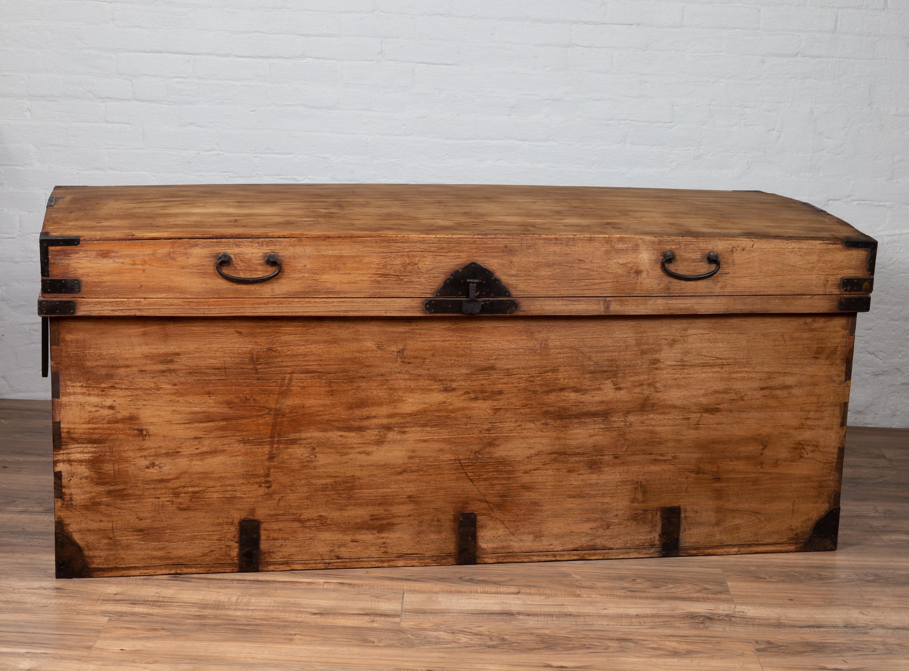 Large Japanese Kimono Storage Chest with Iron Braces and Handles, circa 1900 1