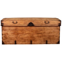 Antique Large Japanese Kimono Storage Chest with Iron Braces and Handles, circa 1900