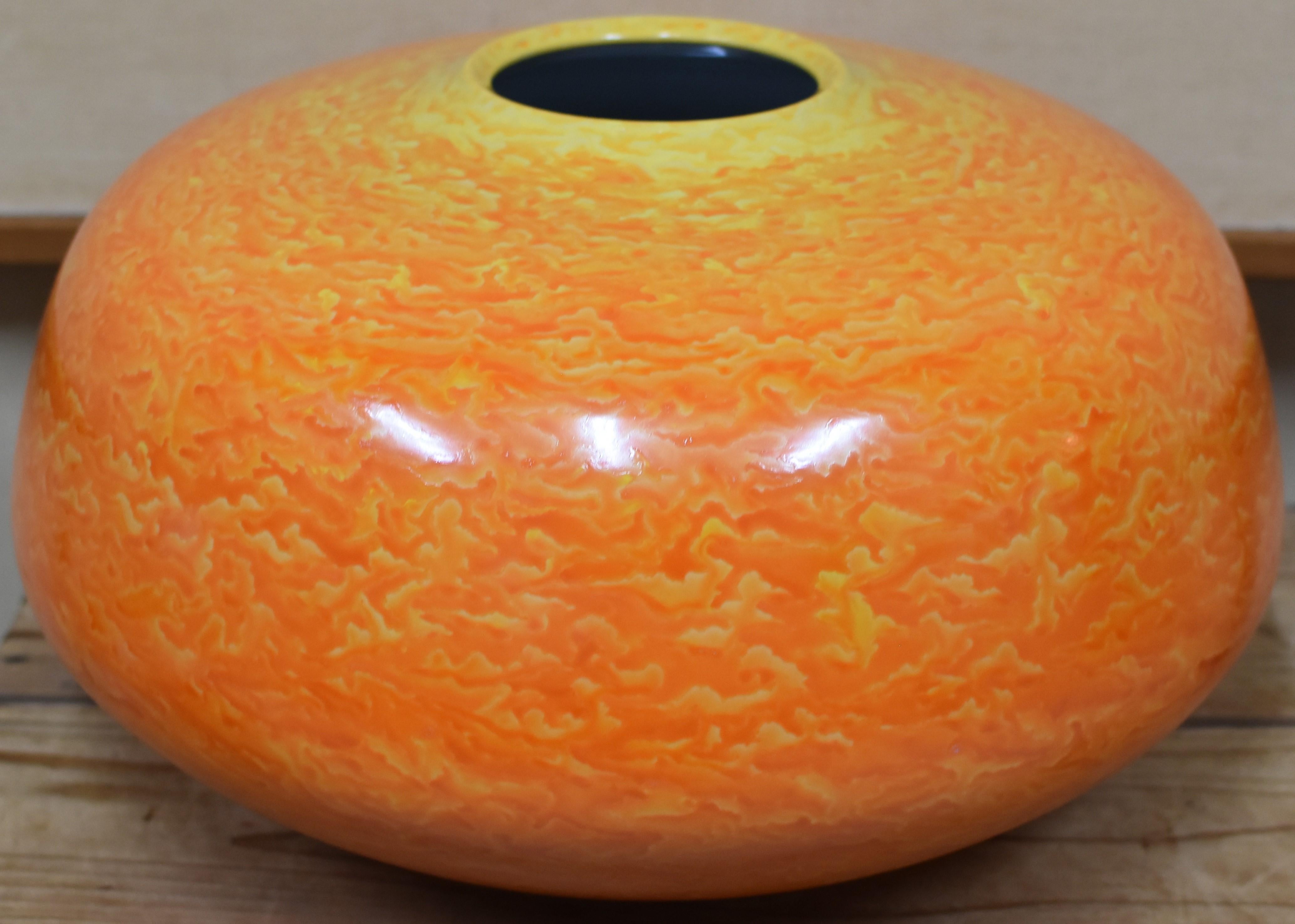 Large Japanese Kutani Hand-Painted Orange Porcelain Vase by Master Artist 2