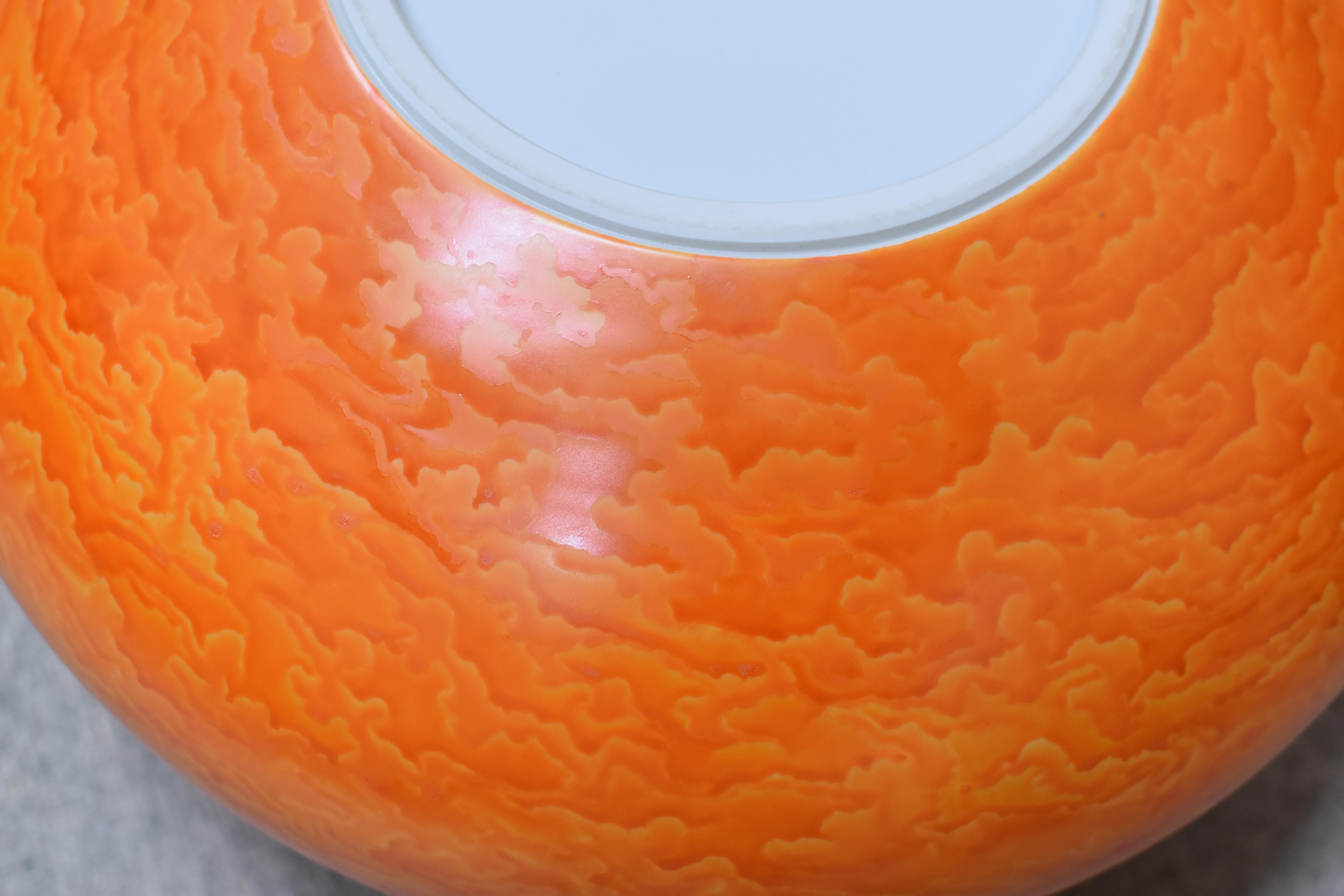 Large Japanese Kutani Hand-Painted Orange Porcelain Vase by Master Artist 4