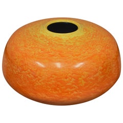 Large Japanese Kutani Hand-Painted Orange Porcelain Vase by Master Artist