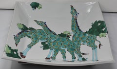 Large Japanese Kutani Green Porcelain Charger by Contemporary Master Artist