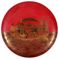 Large Japanese Lacquer Plate with Elaborate Maki-e Design by Kajikawa