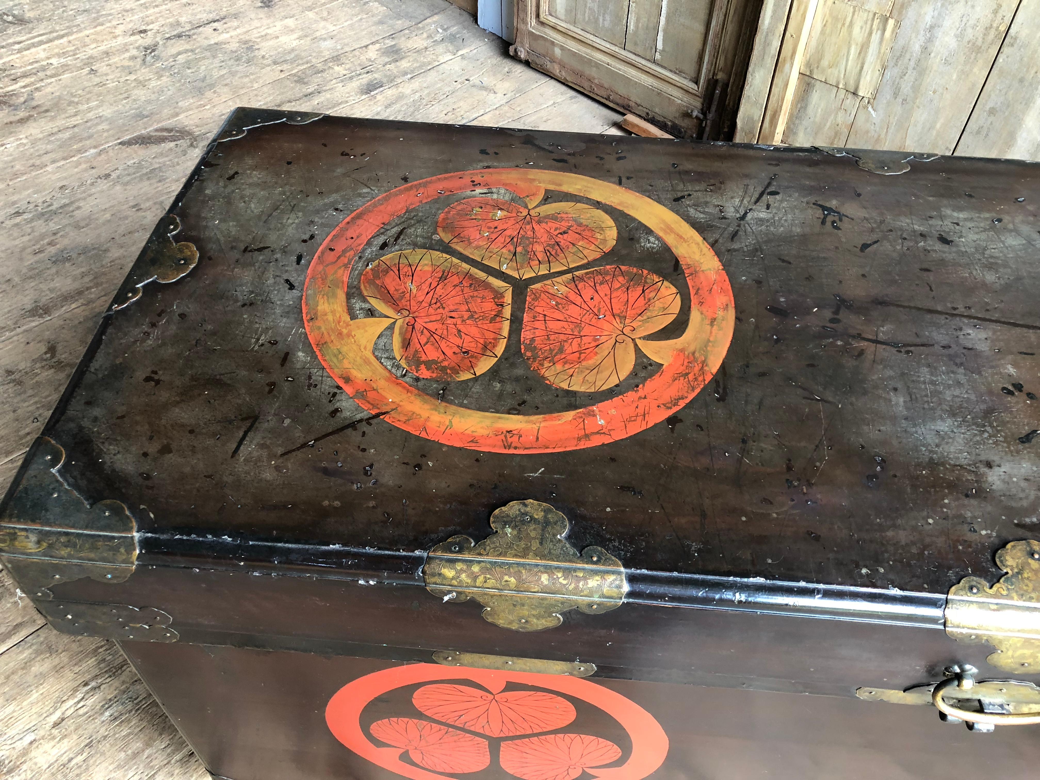 19th Century Large Japanese Lacquered Dowry Chest, Late Edo Period