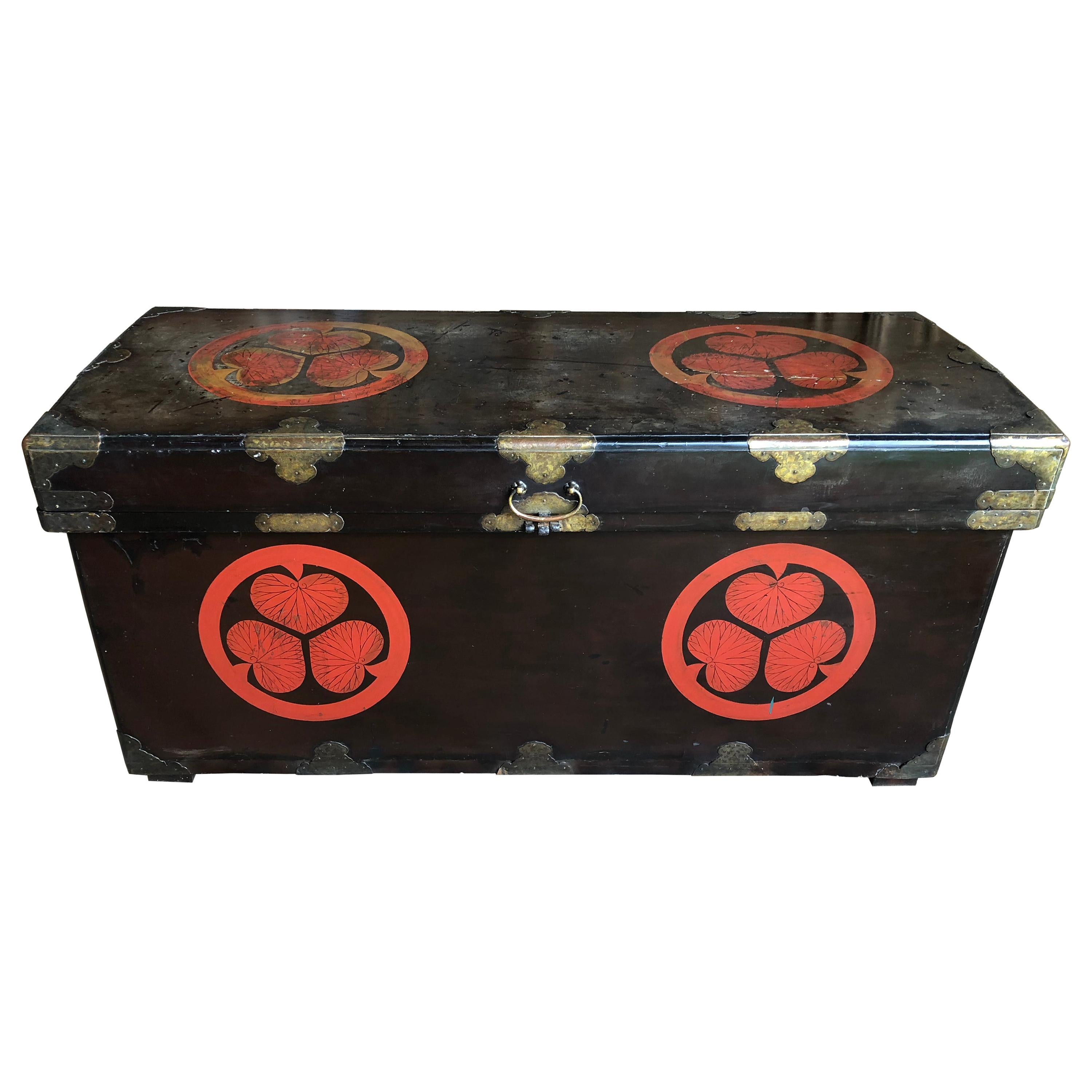 Large Japanese Lacquered Dowry Chest, Late Edo Period