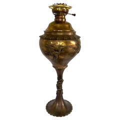 Large Japanese Meiji Bronze Oil Lamp with Cranes and Dragon, Electrified, c 1890