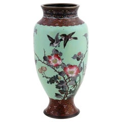 Large Japanese Meiji Cloisonne Enamel Brass Vase