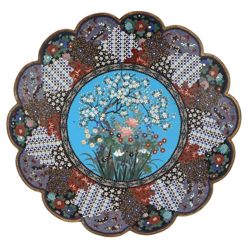 Large Japanese Meiji Era Cloisonne Enamel Plate