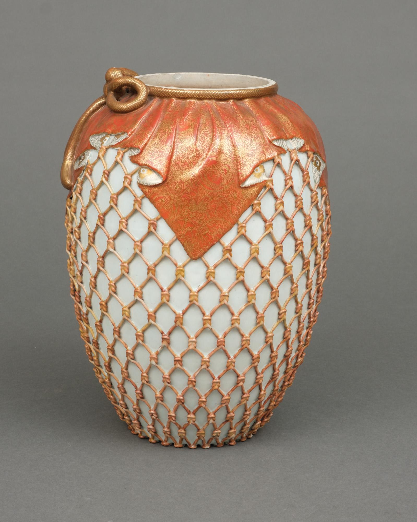 Large Japanese Meiji Kyo-Ware Porcelain 'Tsubo' Vase by Kanzan Denshichi 幹山伝七 For Sale 1