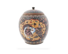 Large Japanese Meiji Lidded Cloisonne Enamel Jar