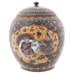 Large Japanese Meiji Lidded Cloisonne Enamel Jar