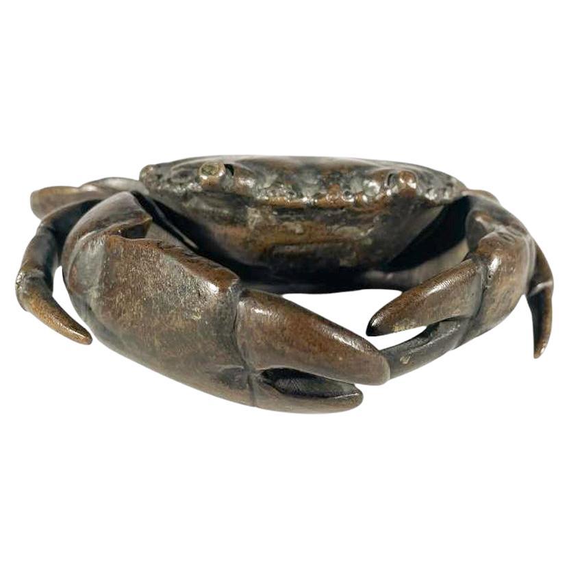 Large Japanese bronze okimono of a realistically modeled crab. This is one of 5 designated by the (A) in the title.