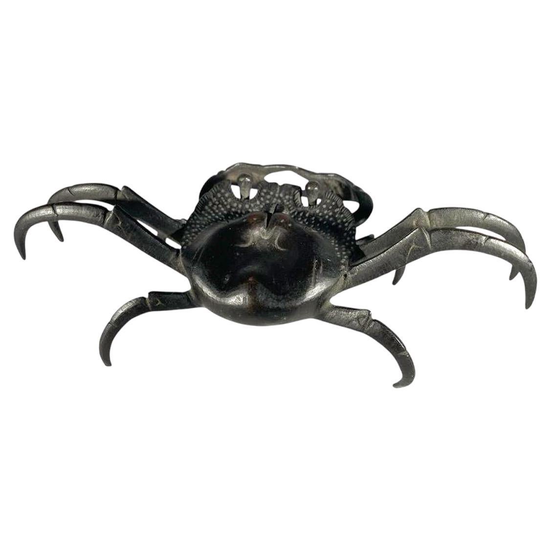 Realistically modeled Japanese okimono of a crab raised on its toes. I of 5 designated by the (C) in the title.