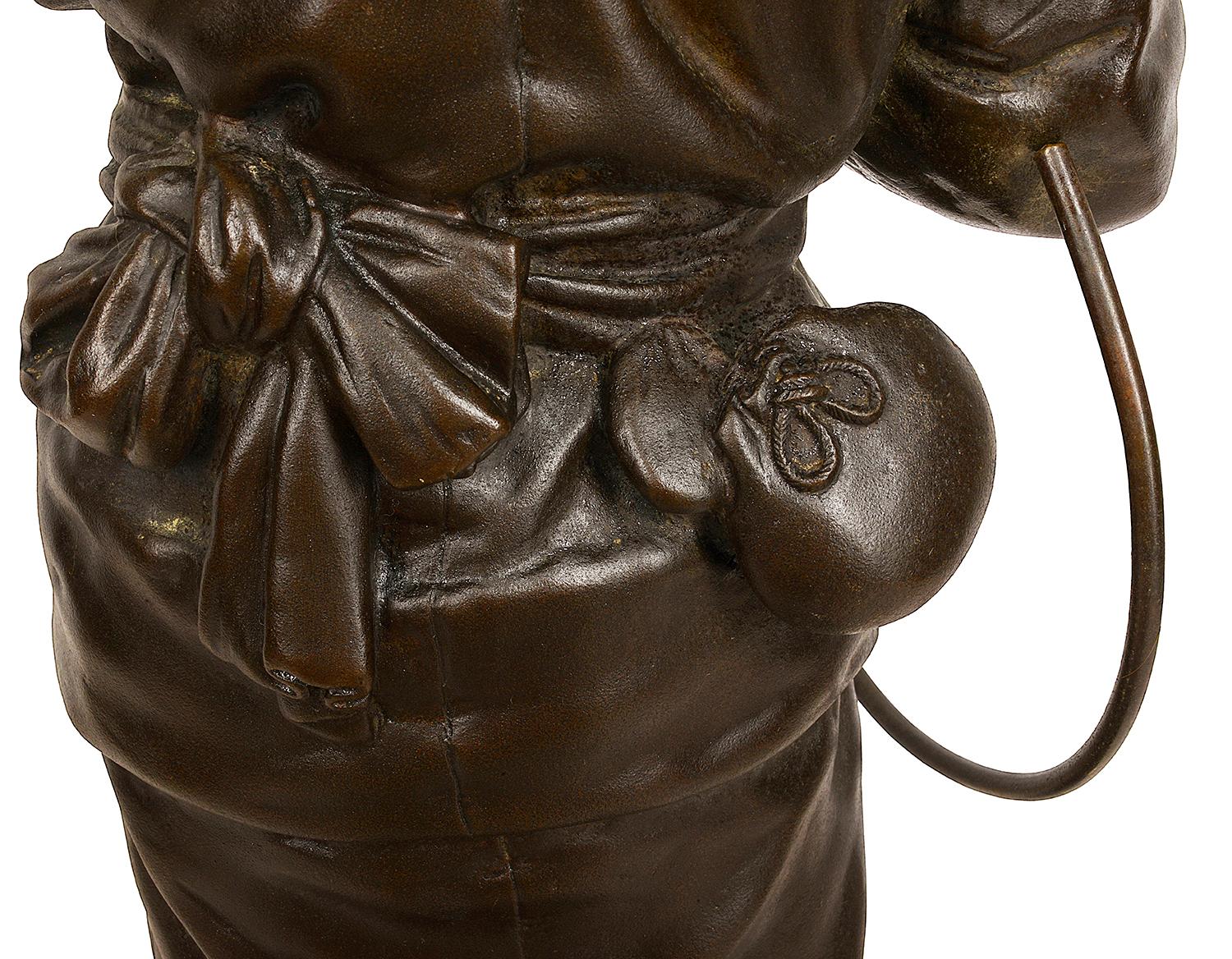 19th Century Large Japanese Meiji Period Bronze of a Young Child with a Play Hoop For Sale