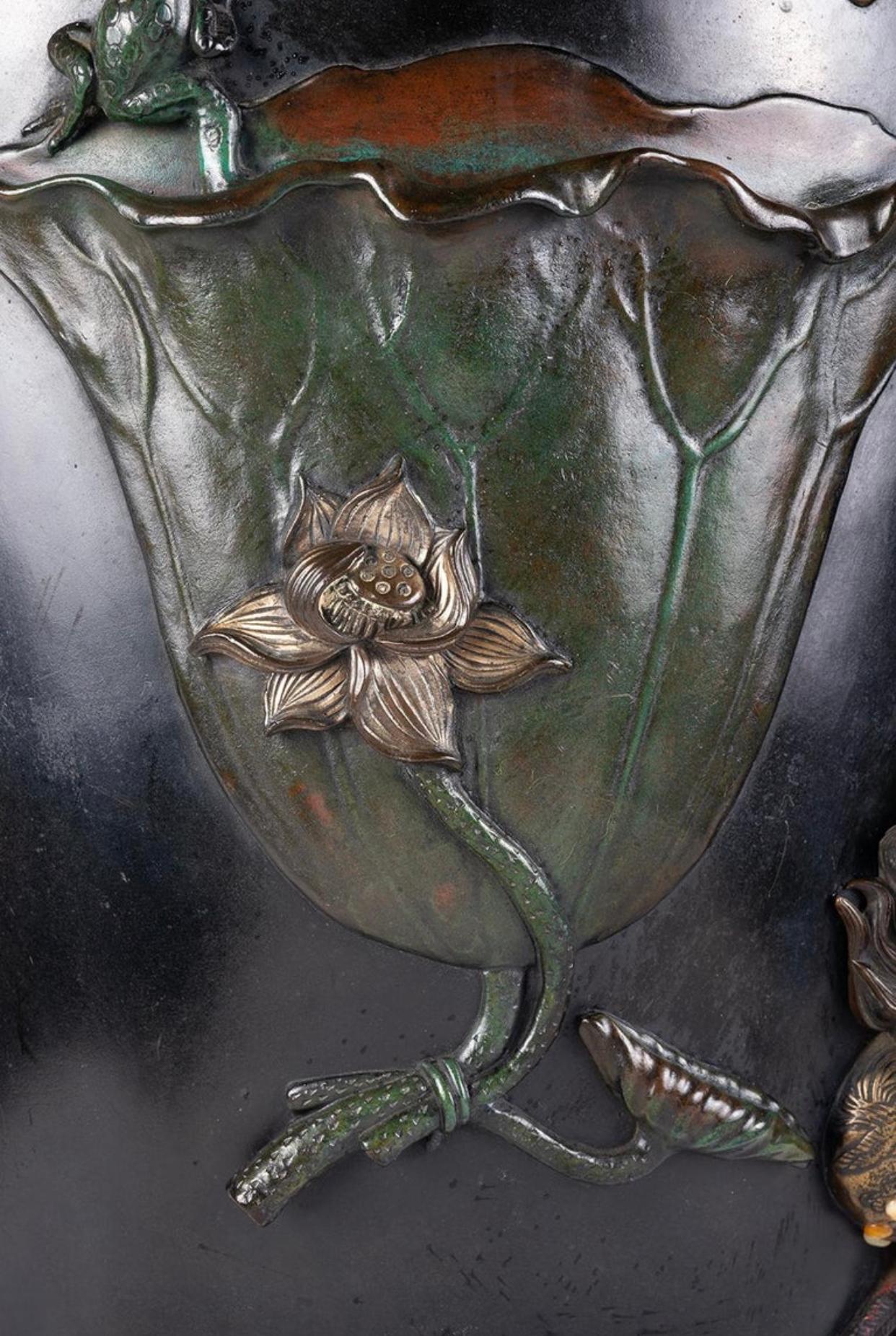 Japonisme Large Japanese Meiji Period Bronze over Lay Vase For Sale
