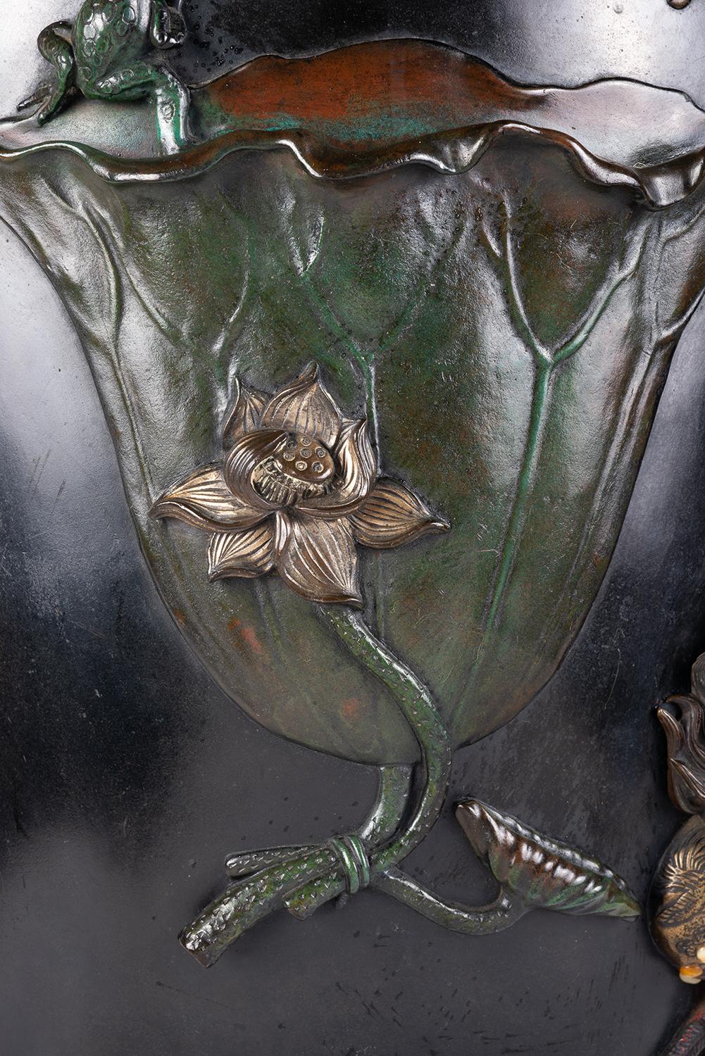 Patinated Large Japanese Meiji Period Bronze over Lay Vase For Sale