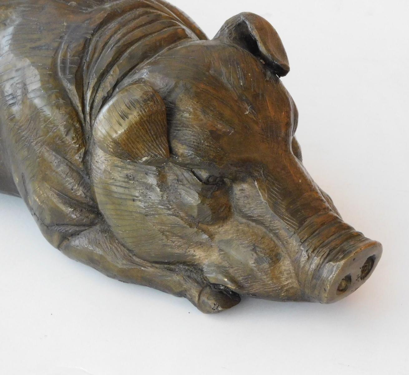 Large Japanese Meiji Period Cast Bronze Recumbent Pig 1