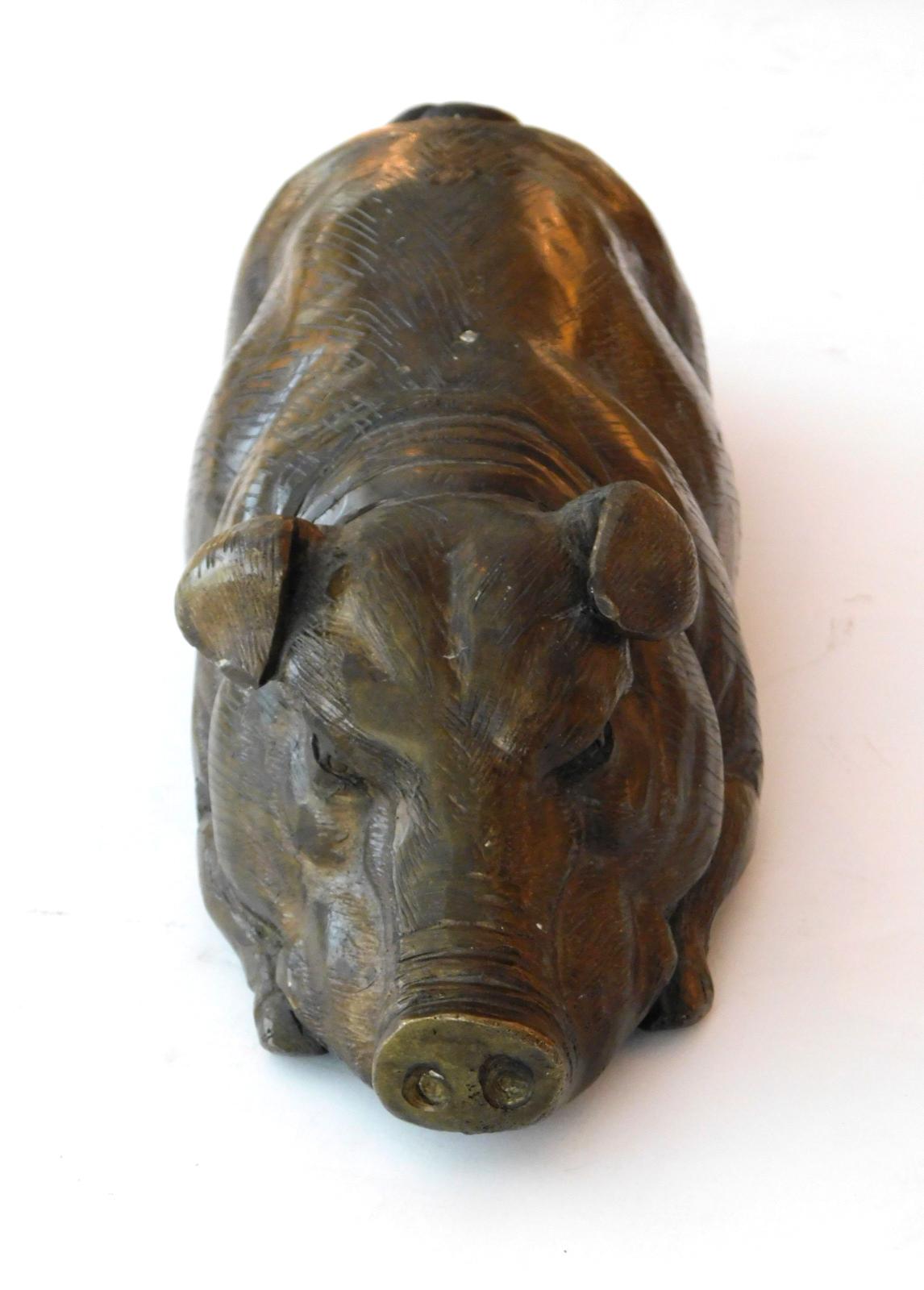 Large Japanese Meiji Period Cast Bronze Recumbent Pig 2