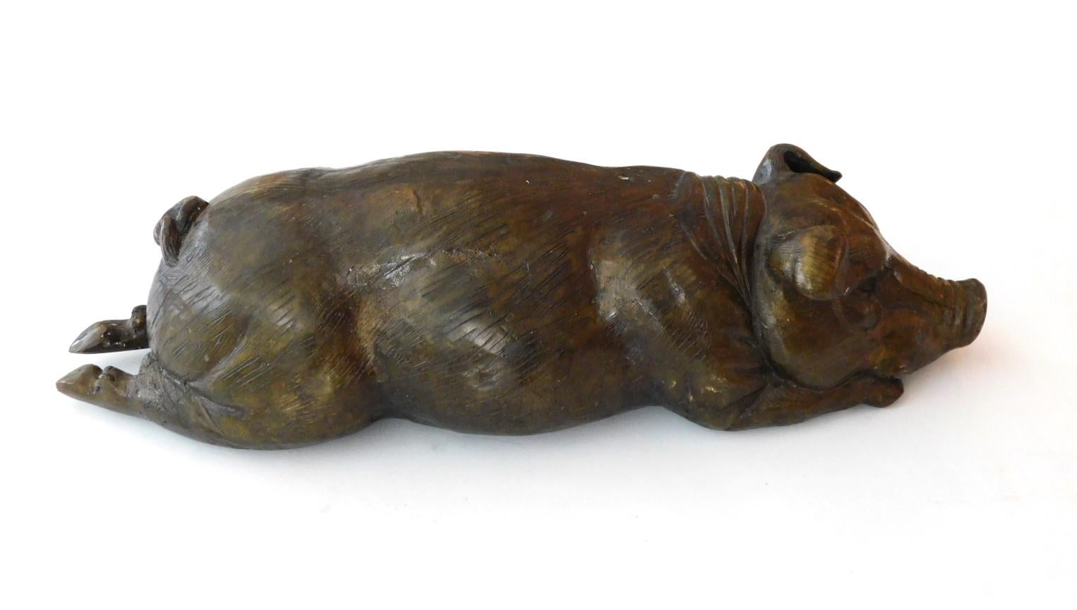 Large Japanese Meiji Period Cast Bronze Recumbent Pig 4
