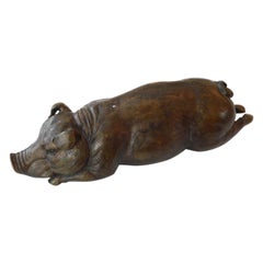 Large Japanese Meiji Period Cast Bronze Recumbent Pig
