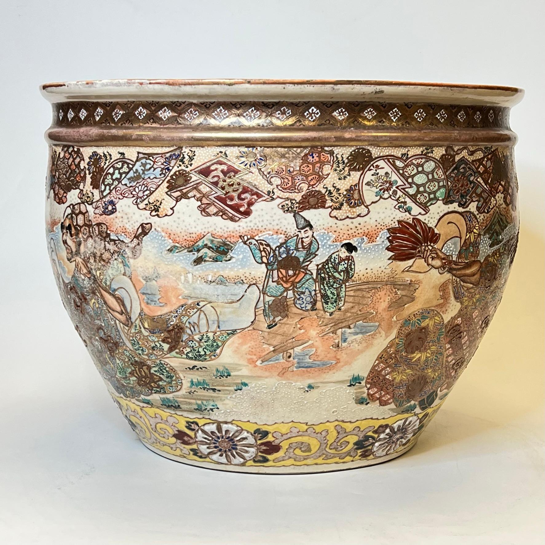 Ceramic Large Japanese Meiji Period Satsuma Jardiniere