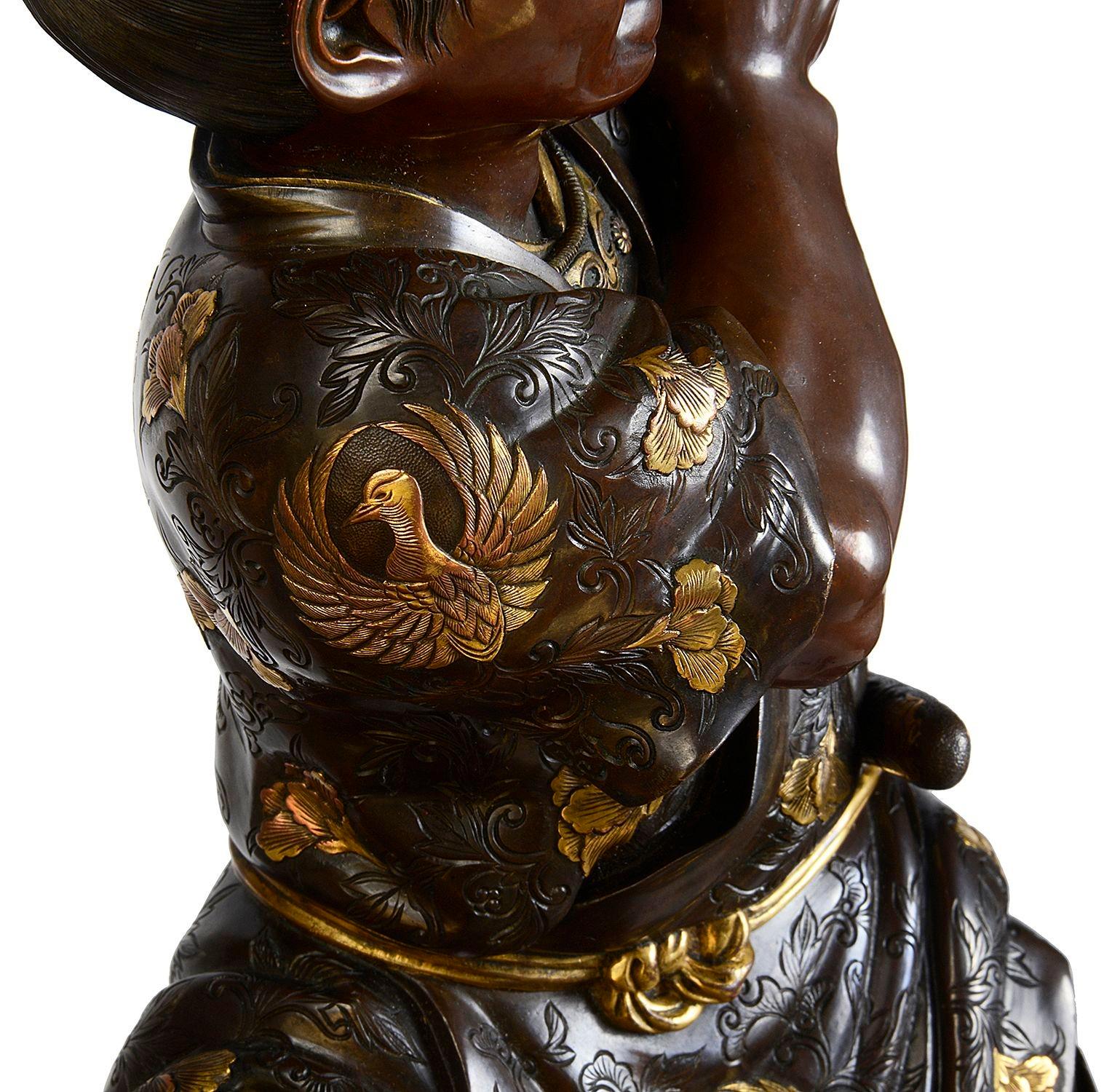 Large Japanese Miayo Bronze figure of Benkei holding a bell. 71cm For Sale 1