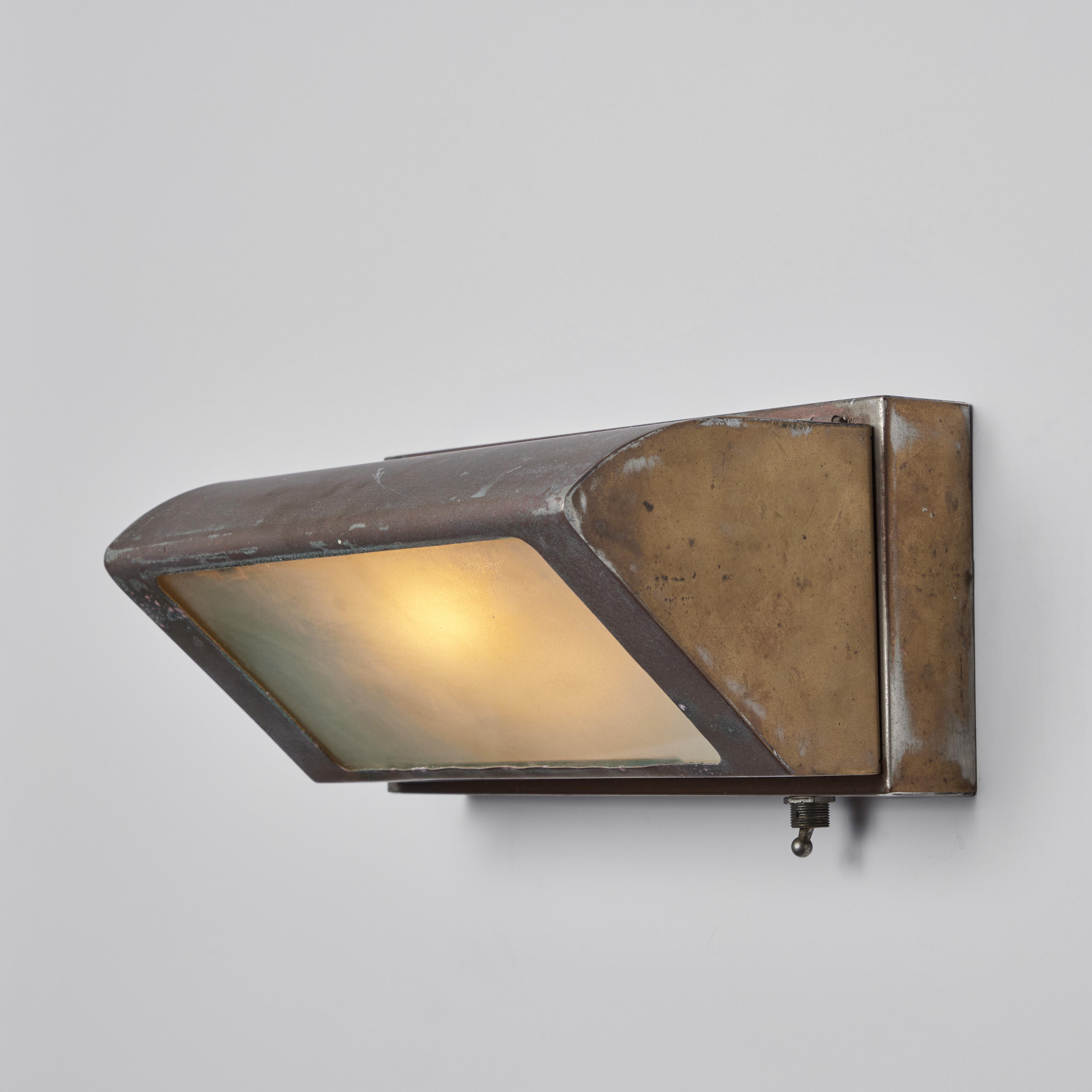 Large Japanese Minimalist Glass & Patinated Metal Wall Light for Kokosha 1