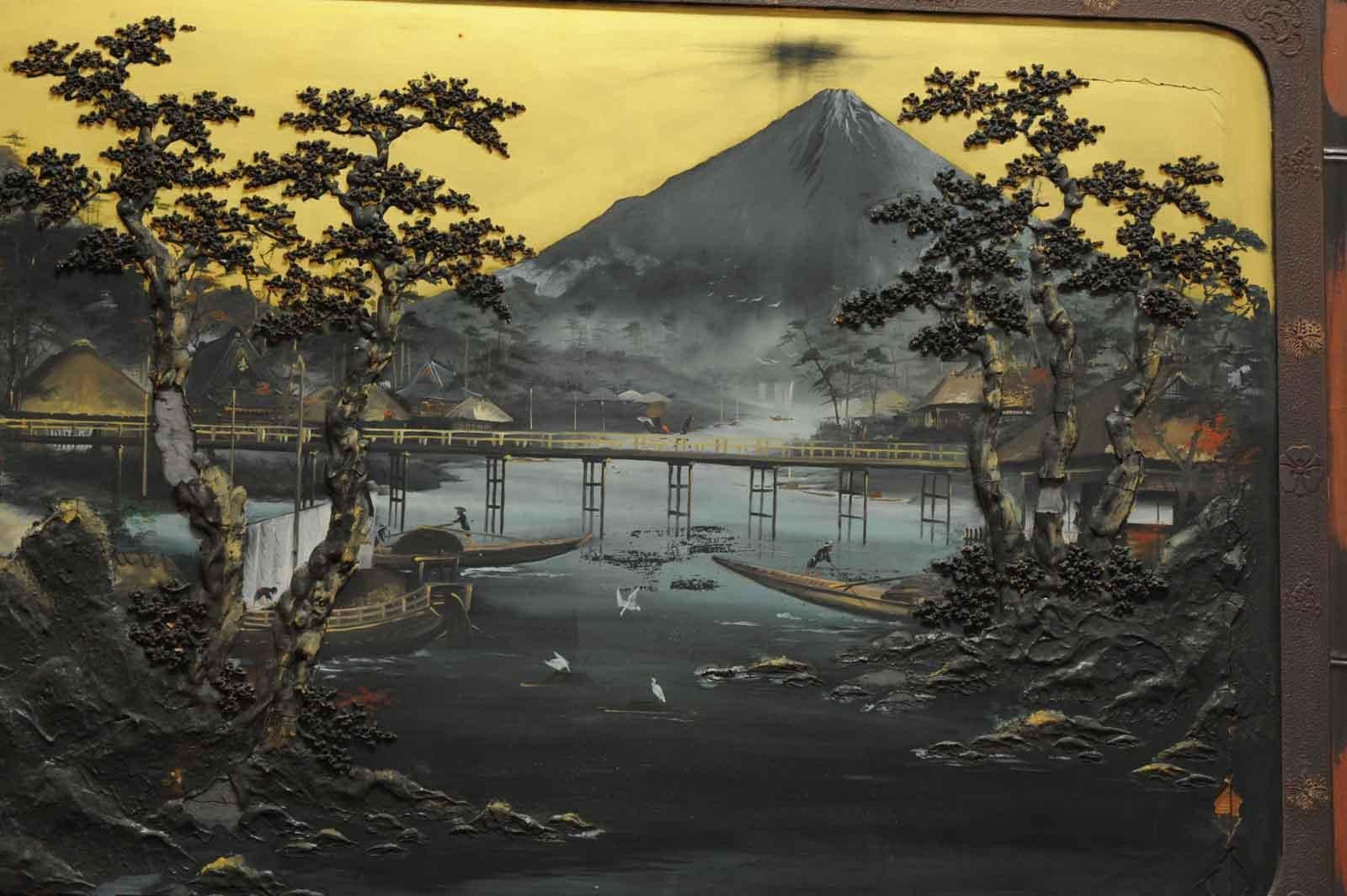 Large Japanese Painting witf Relief ‘Mount Fuji’ Antique Meiji, circa 1900 For Sale 10