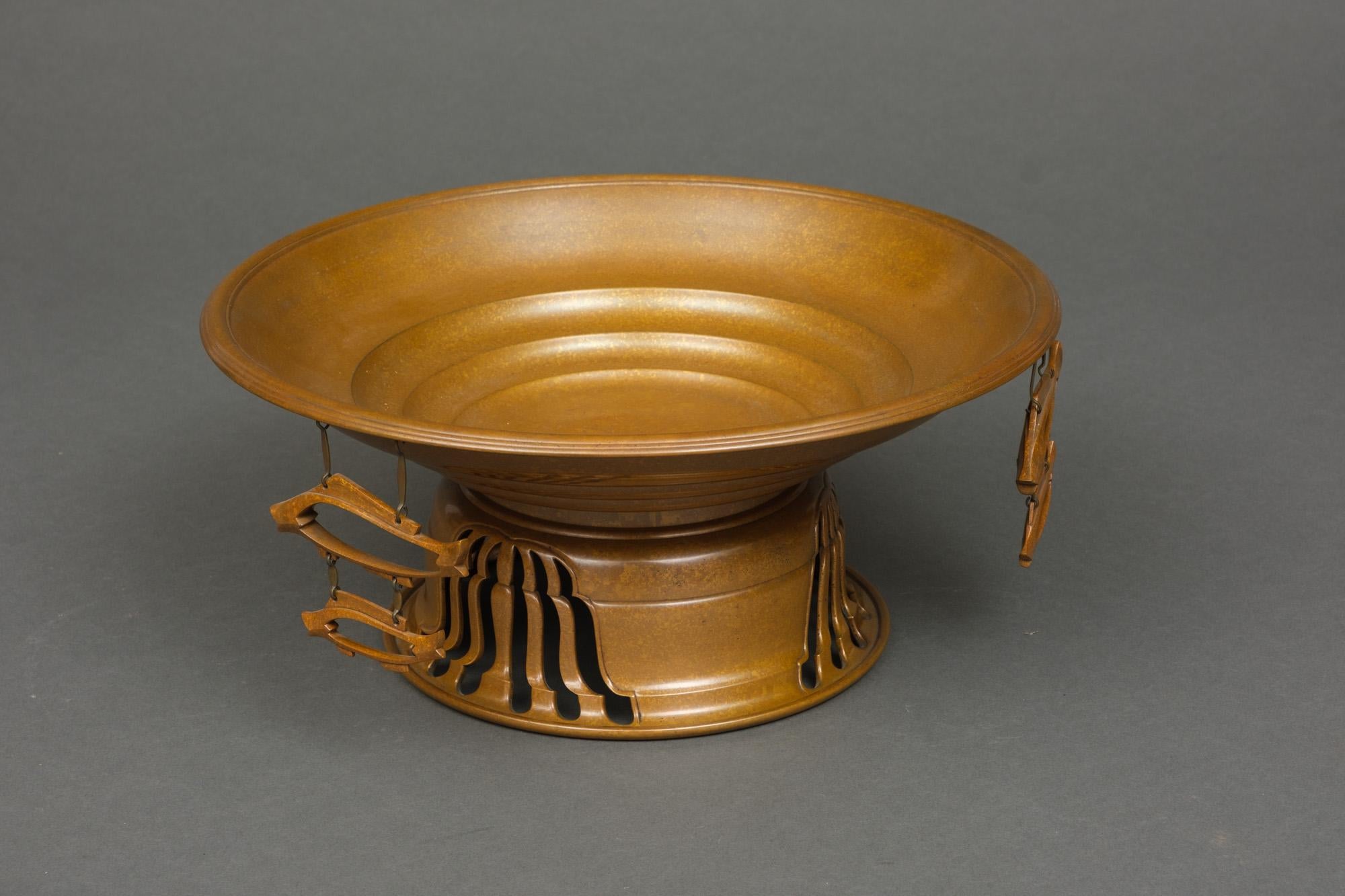Bronze Large Japanese patinated bronze footed water basin (suiban) by Studio Heiwa 平和堂