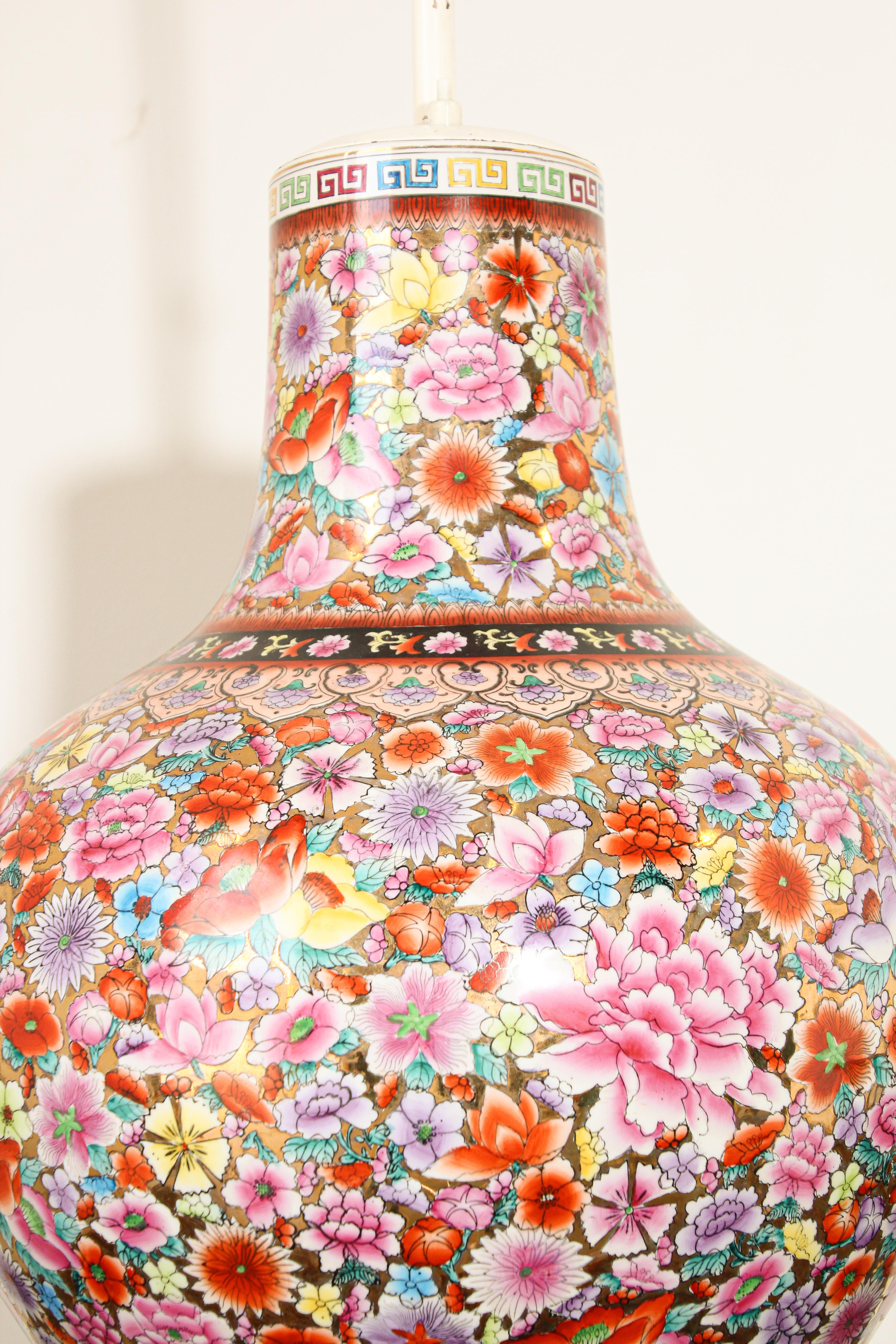 Large Japanese Pink Porcelain Table Lamp 11