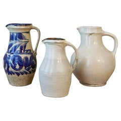 Large Japanese Pitcher from Okinawa with Blue and White Foliage Decoration