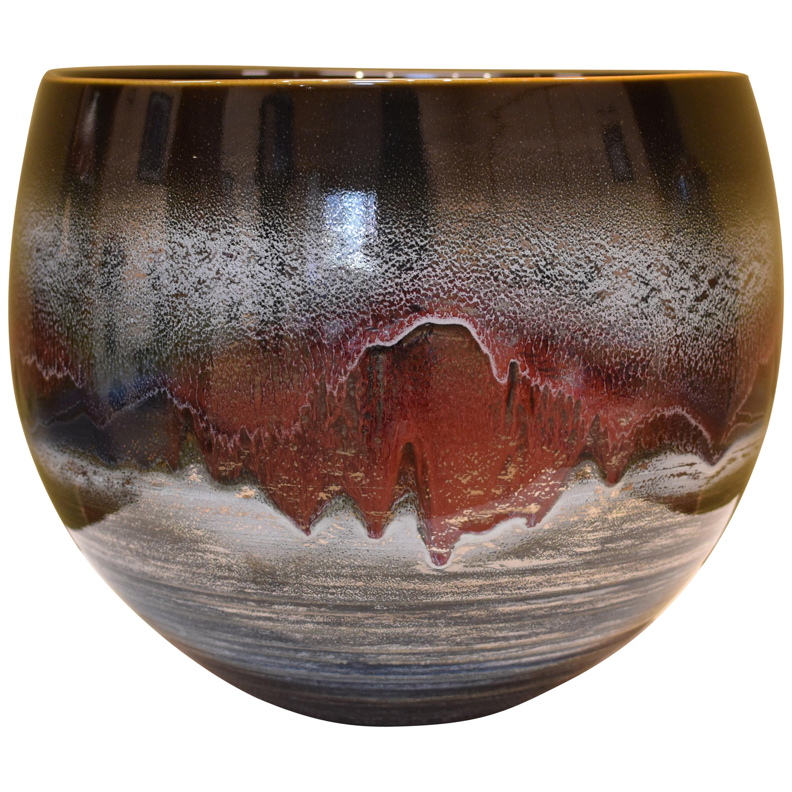 Japanese Red Brown Hand-Glazed Porcelainn Vase by Contemporary Master Artist For Sale