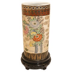 Grand vase de sol en céramique japonaise Satsuma Umbrella Stand