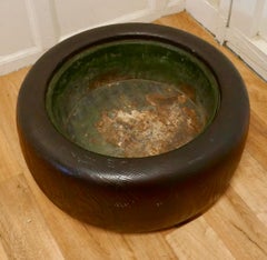 Large Japanese Sculptured Wood Brazier with Liner