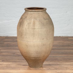 Large Japanese Shigaraki Stoneware Grain Storage Urn with Beige Sand Patina