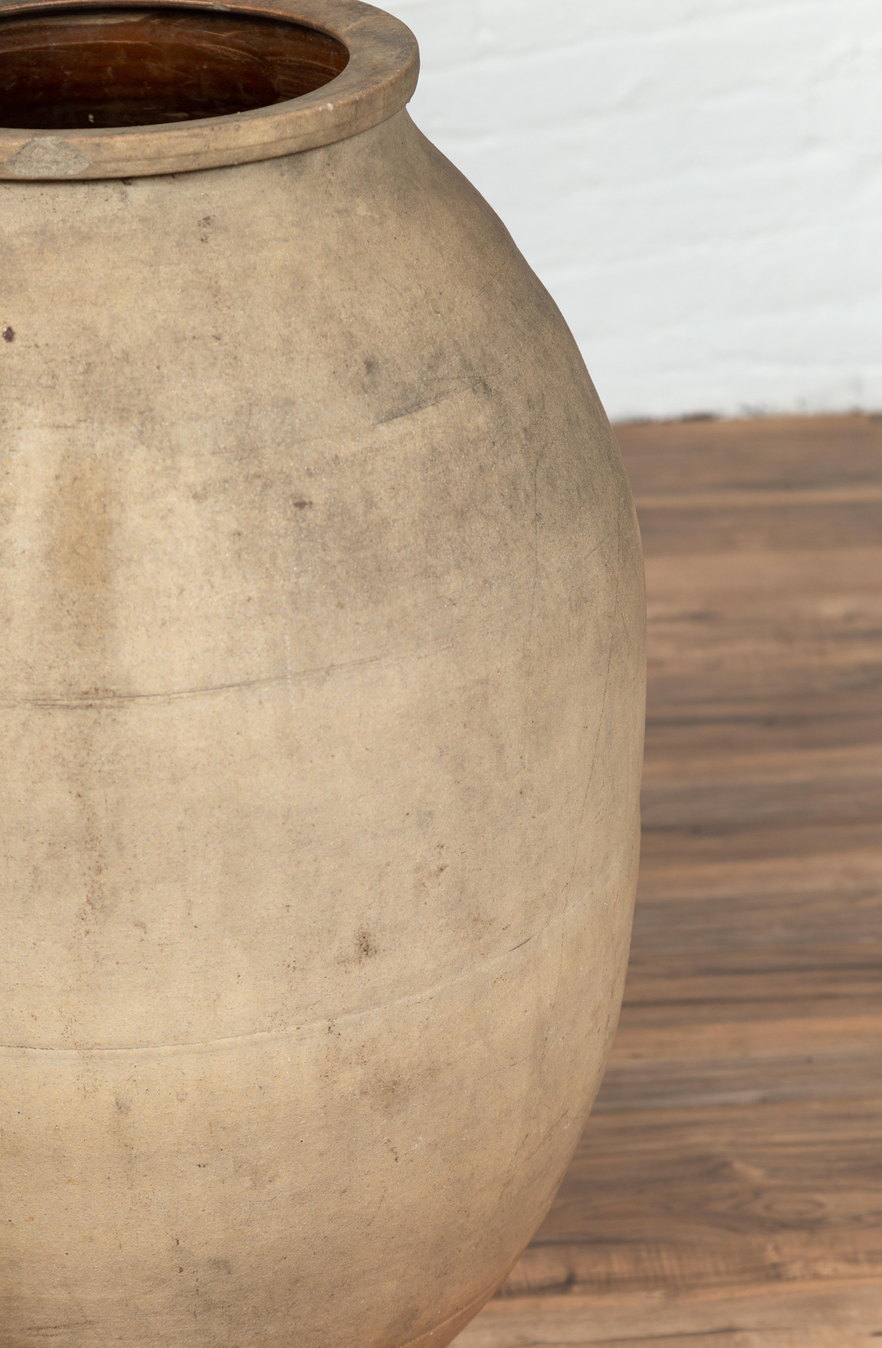 Pottery Large Japanese Shigaraki Stoneware Grain Storage Urn with Beige Sand Patina