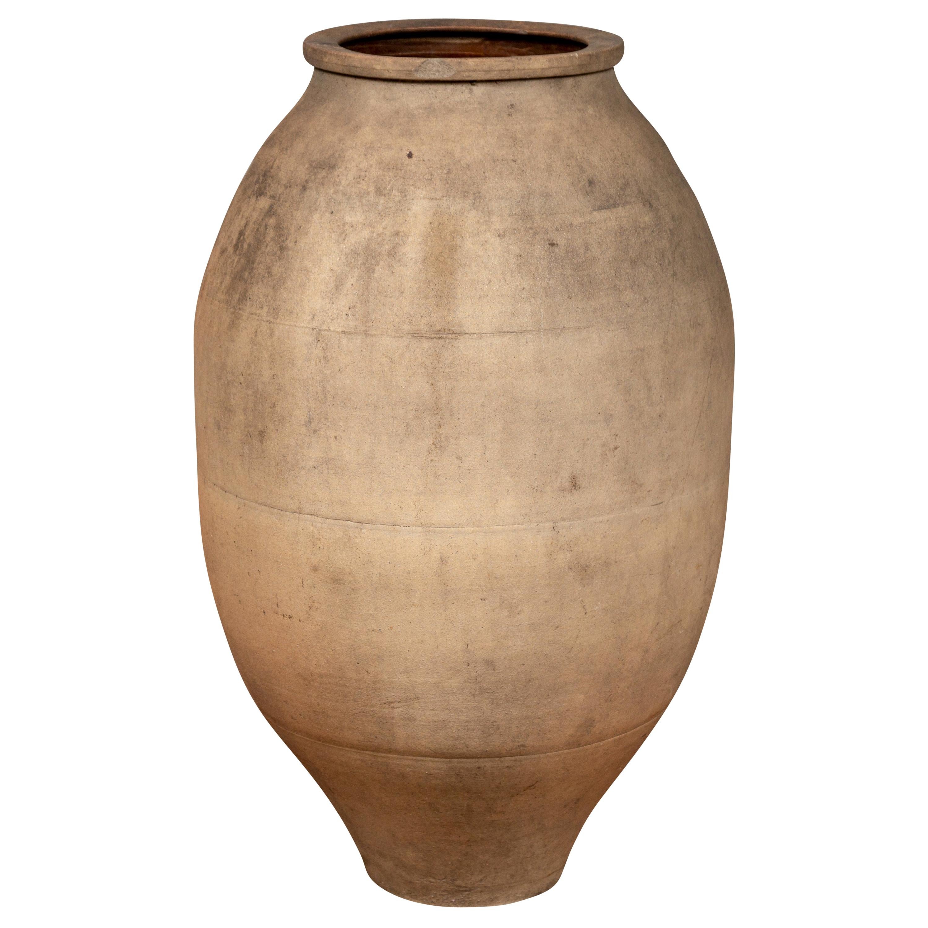 Large Japanese Shigaraki Stoneware Grain Storage Urn with Beige Sand Patina