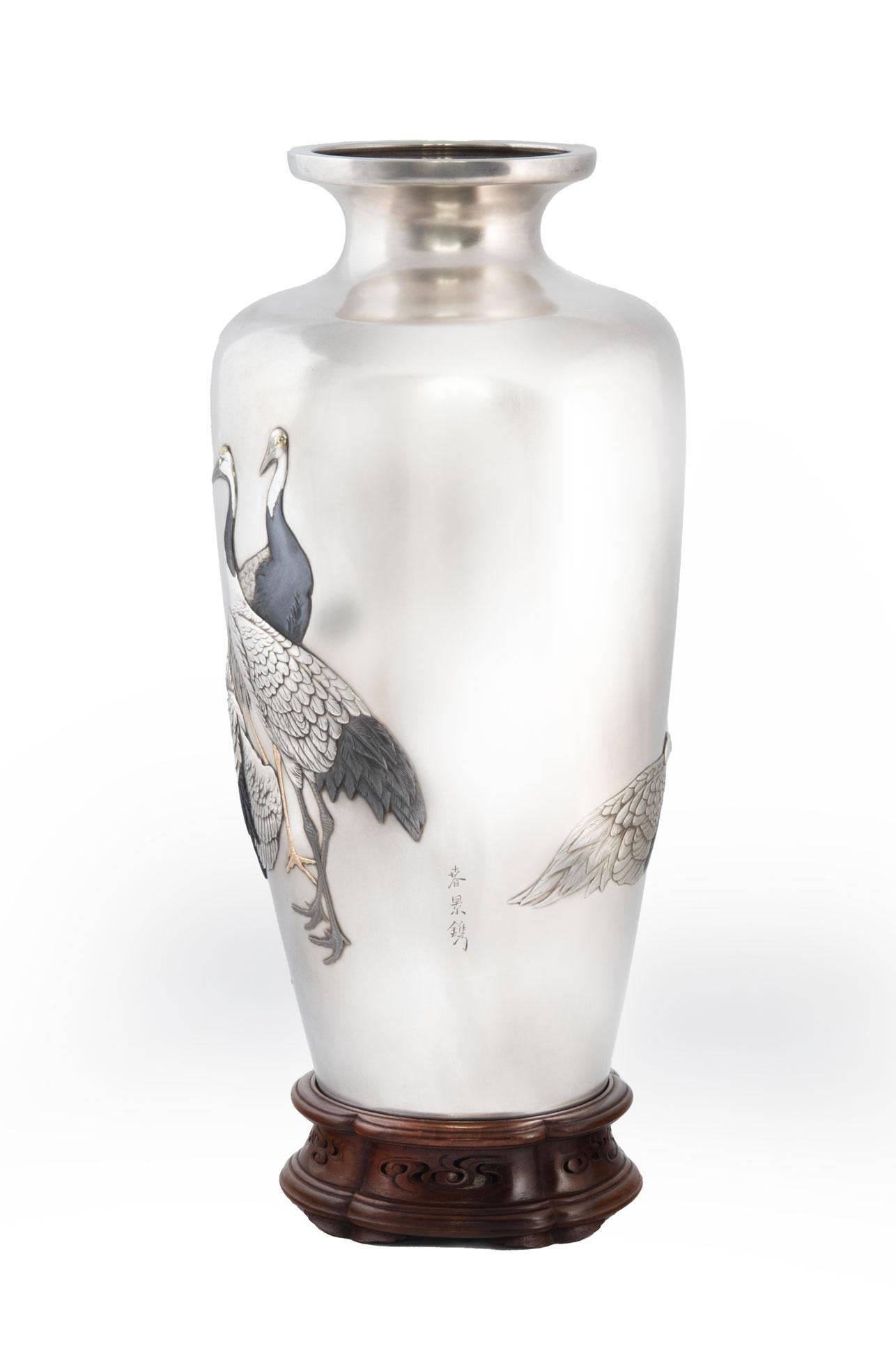 XIXe siècle Grand vase japonais en argent et métal mélangé en vente