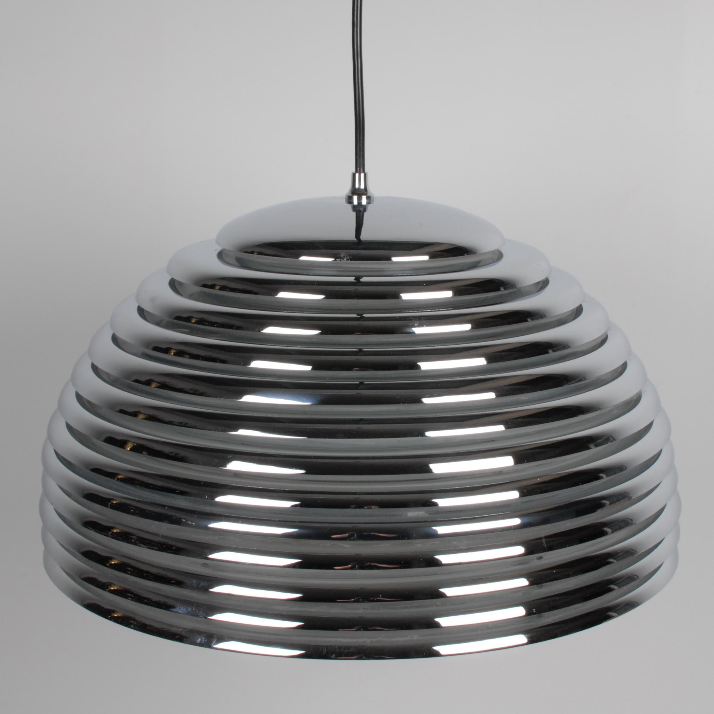 Large Japanese Space Age Kasuo Motozawa Chrome Steel Ceiling Lamp 1970s Staff In Good Condition For Sale In Oslo, NO