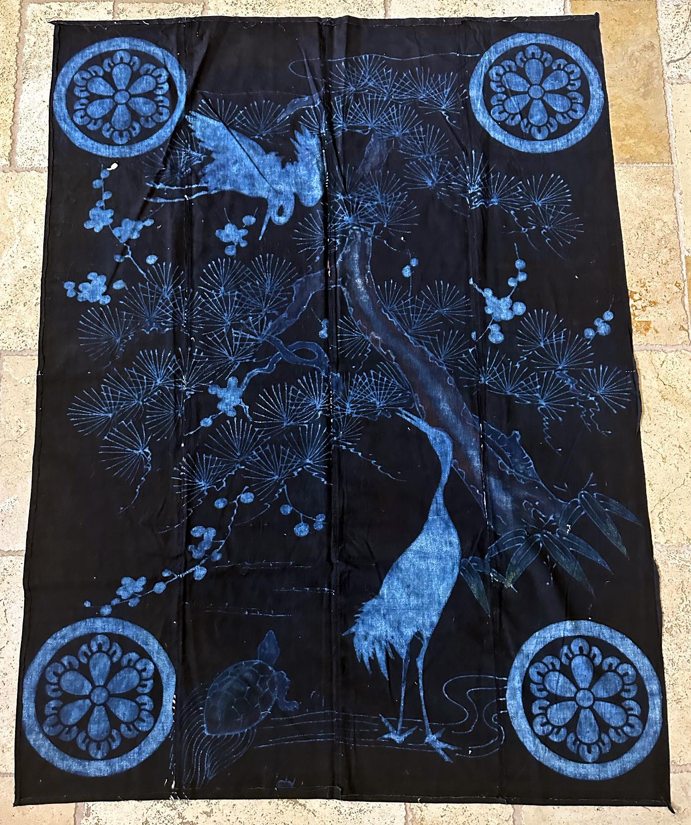 Meiji Large Japanese Textile Futon Cover with Resist Yuzen Dye For Sale