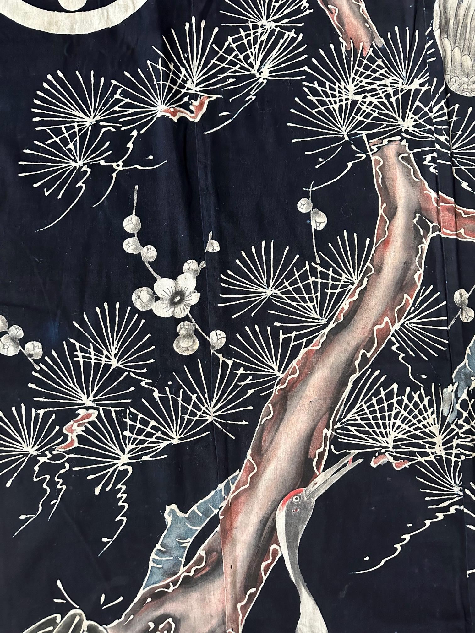 20th Century Large Japanese Textile Futon Cover with Resist Yuzen Dye For Sale