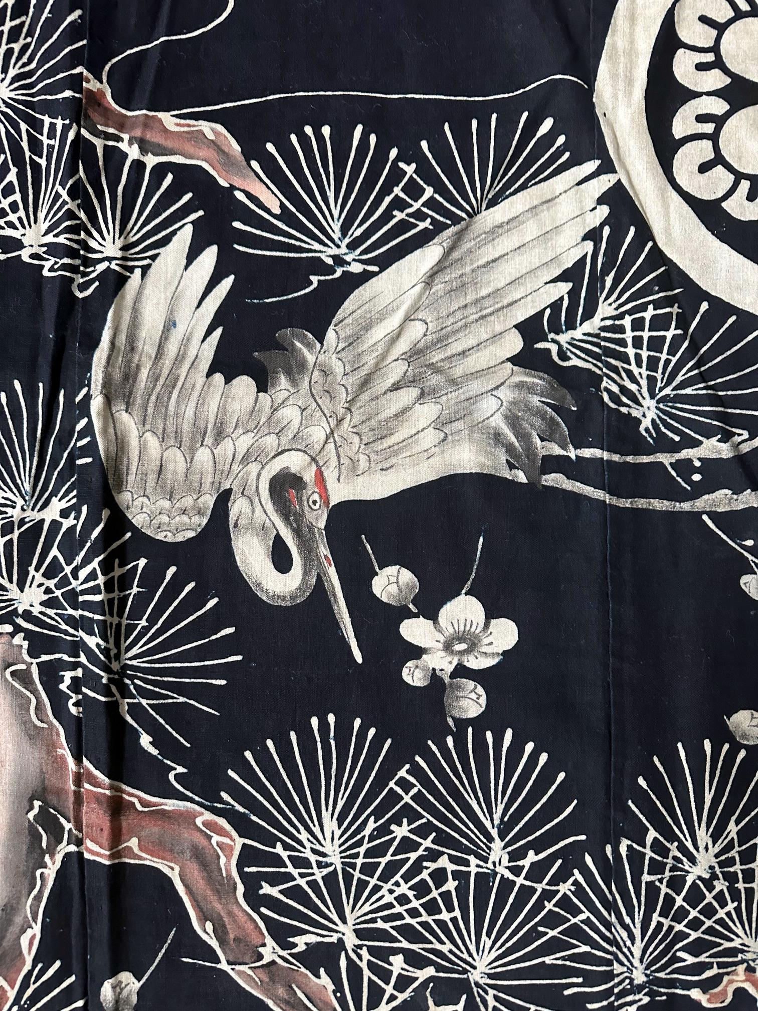 Cotton Large Japanese Textile Futon Cover with Resist Yuzen Dye For Sale