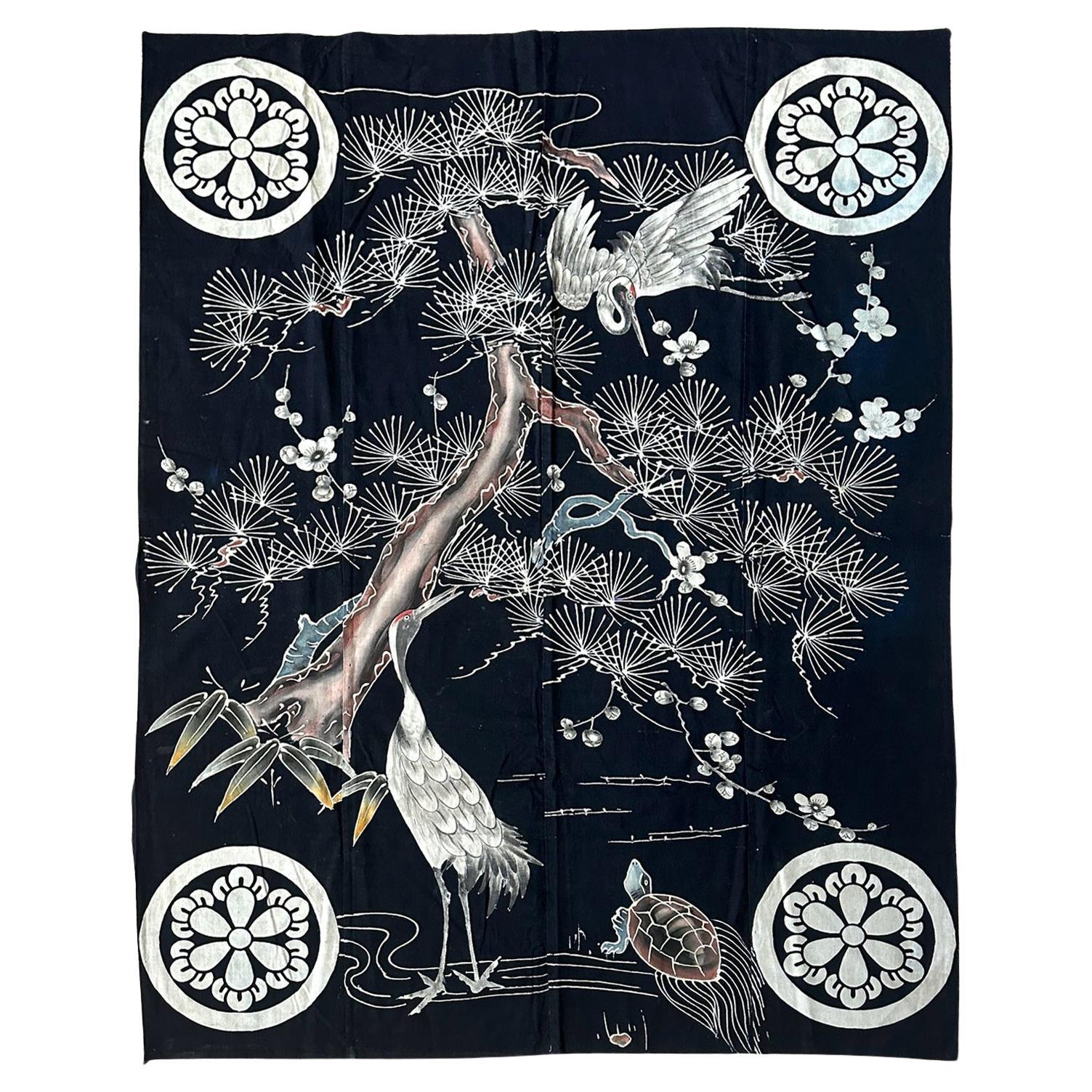Large Japanese Textile Futon Cover with Resist Yuzen Dye