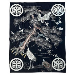 Antique Large Japanese Textile Futon Cover with Resist Yuzen Dye