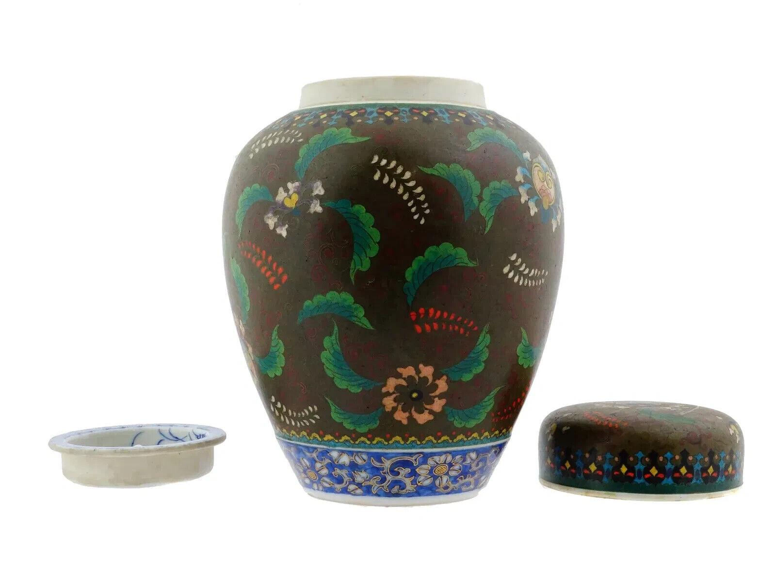 Cloissoné Large Japanese Totai Covered Cloisonne Enamel Porcelain Jar For Sale