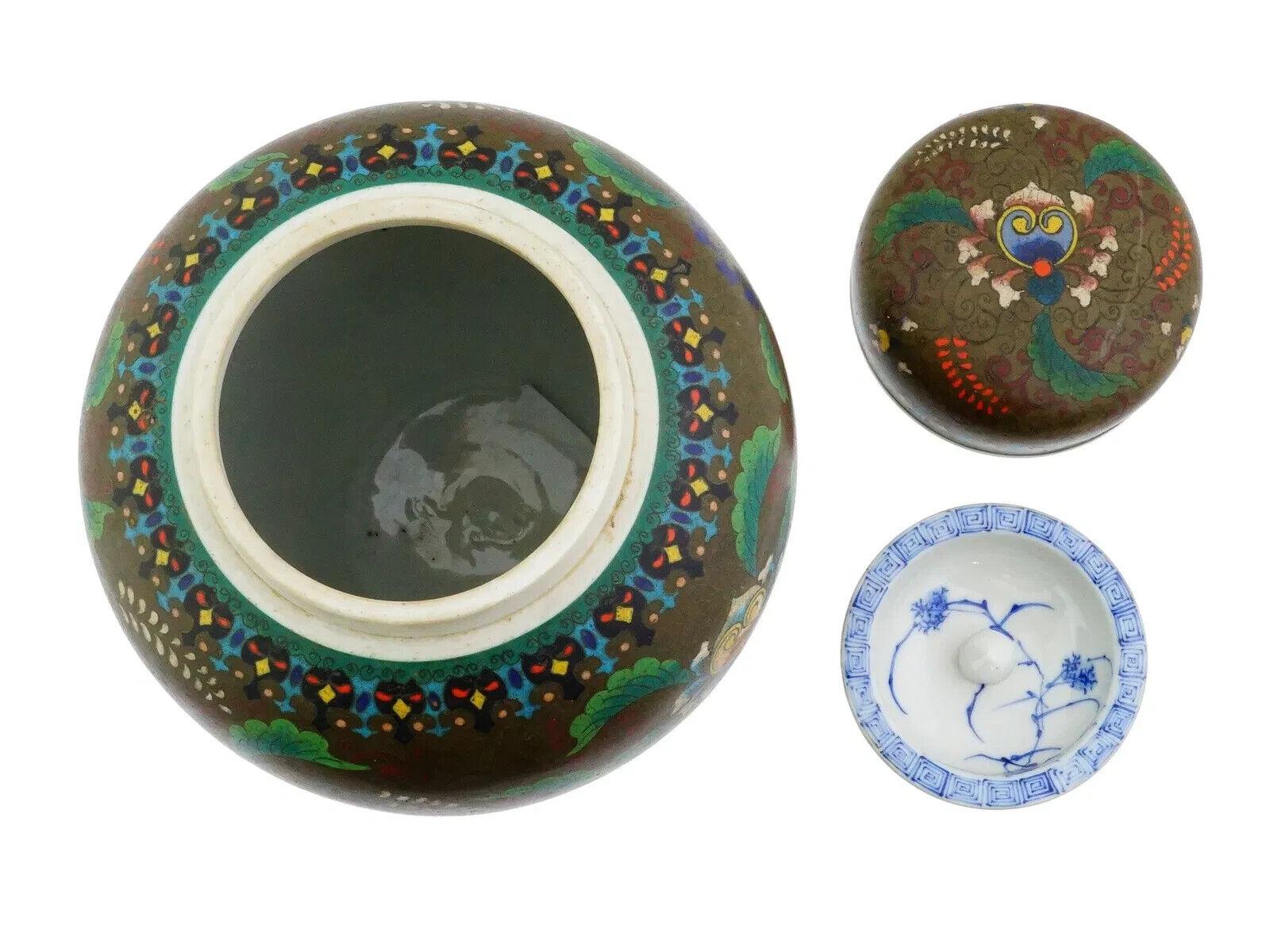 19th Century Large Japanese Totai Covered Cloisonne Enamel Porcelain Jar For Sale