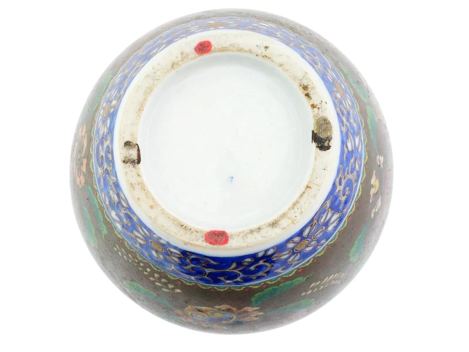 Large Japanese Totai Covered Cloisonne Enamel Porcelain Jar For Sale 1