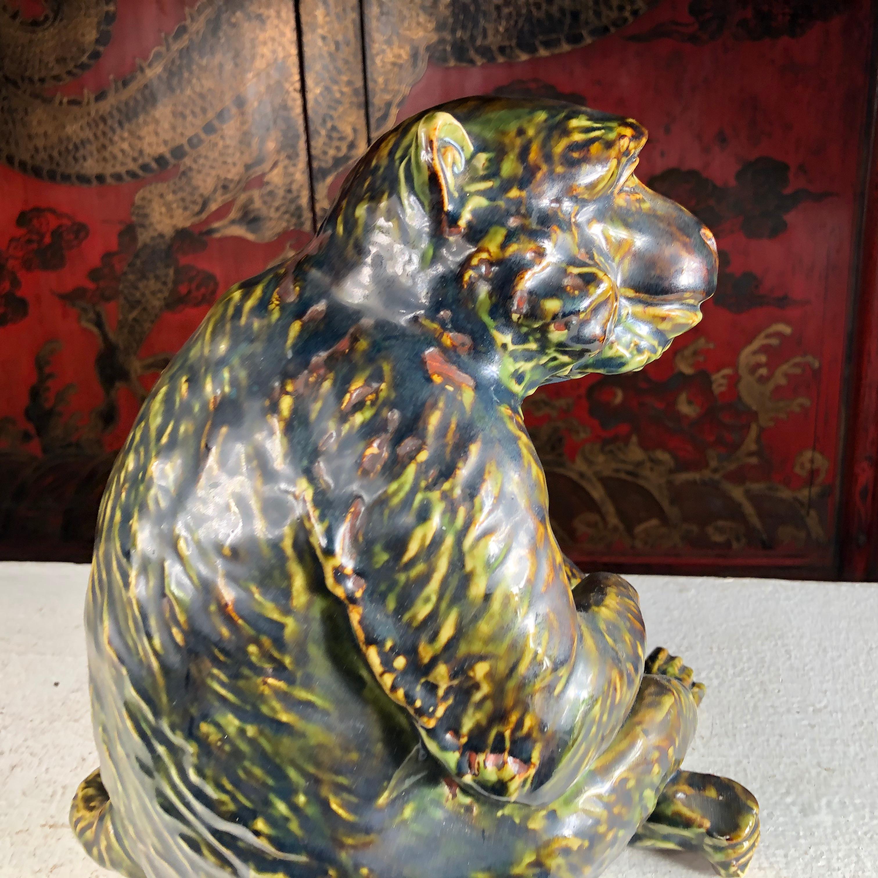 Hand-Crafted Large Japanese Vintage Hand Painted Monkey Sculpture