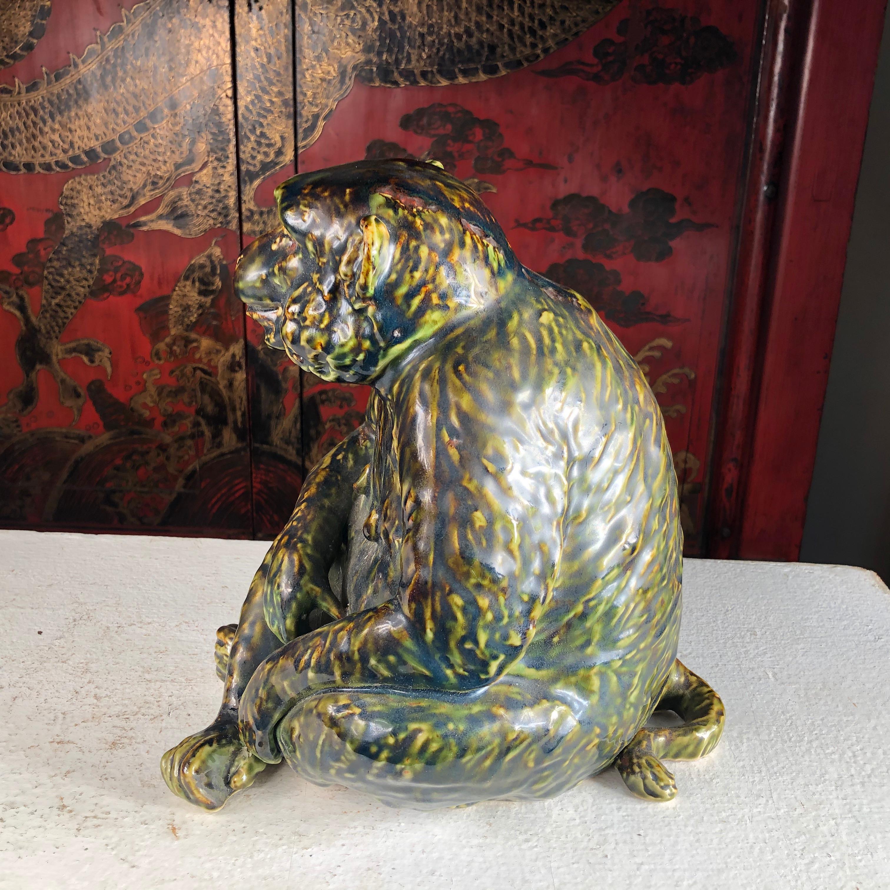 20th Century Large Japanese Vintage Hand Painted Monkey Sculpture
